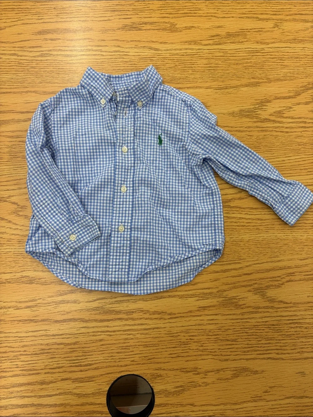 Ralph Lauren Light Blue Gingham Button-Down Shirt with Green Pony